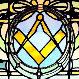 Square and Compasses in Glass